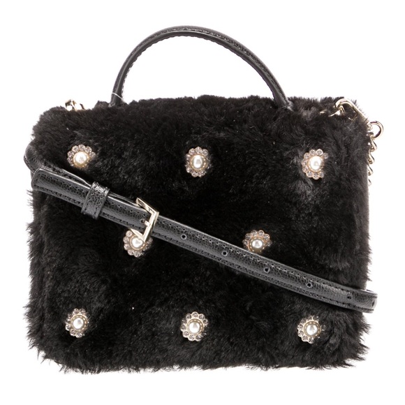 kate spade Handbags - NWT Kate Spade Black Faux Fur Handle Crossbody Bag w/ Crystal Embellishments